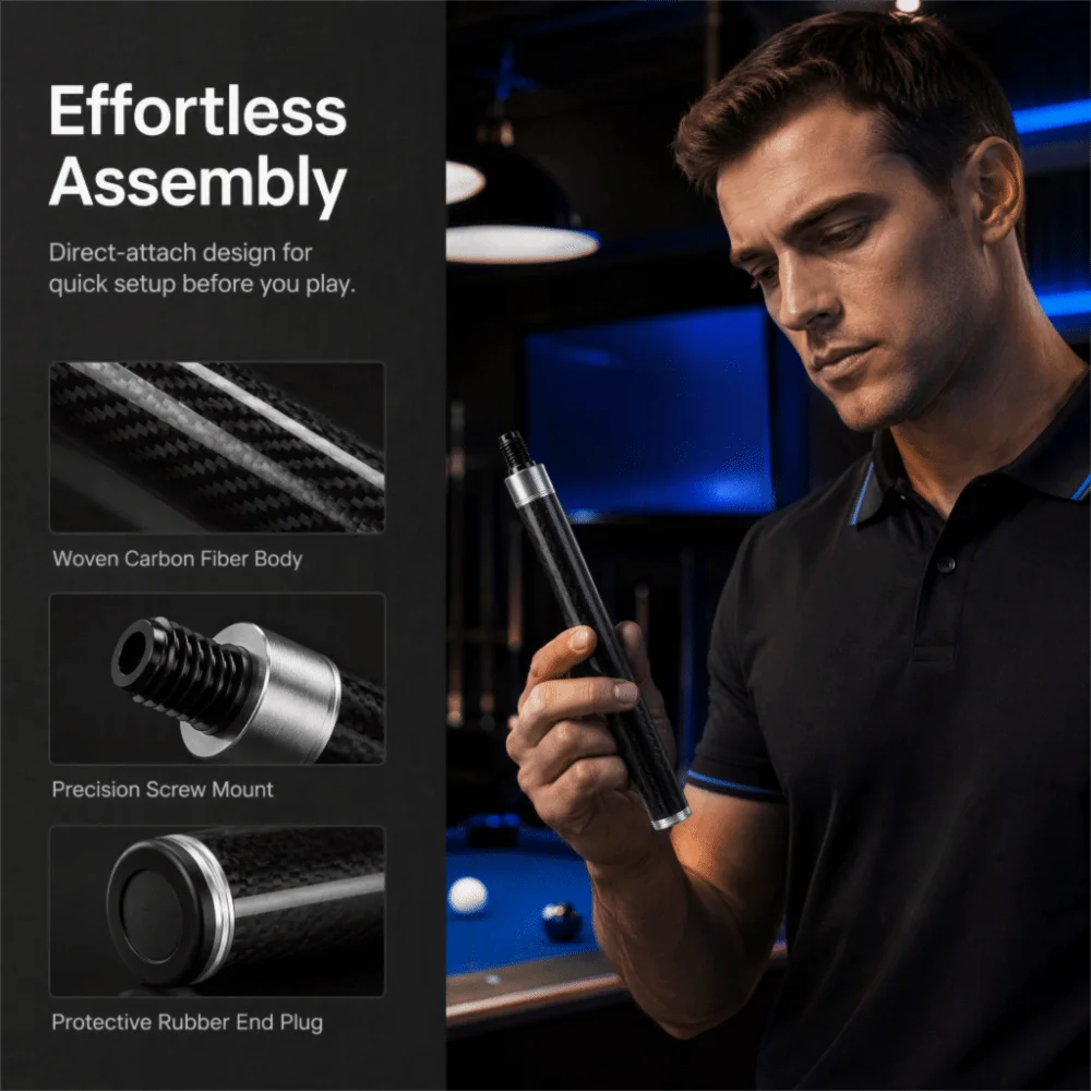8 Inch Length Pool Cue Extension Carbon Fiber Material 9 Inch Length Billiard Cue Extender Threaded Connection Structure