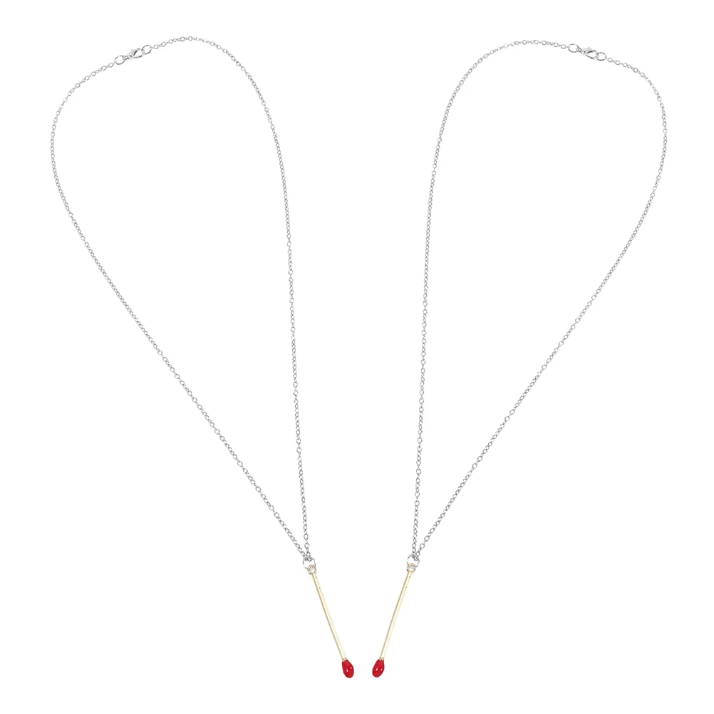 

2pcs Matchstick Pendant Necklace Zinc Alloy Adjustable Length Handcrafted Creative Design Fashion Accessory Novelty Chain