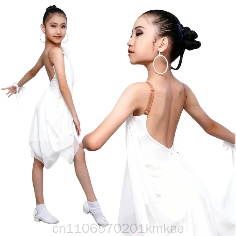 الفتيات تشا تشا سامبا تانجو قاعة الرقص رومبا الملابس حبال الفتيات المنافسة أداء زي جديد الطفل شرابة فستان رقص اللاتينية