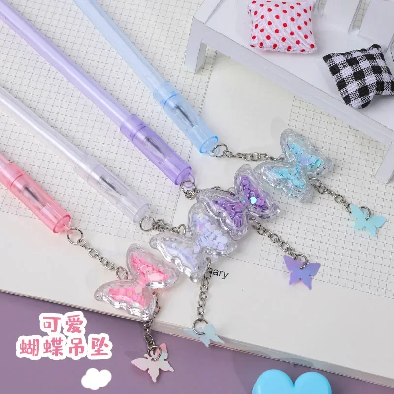 10Pcs/Lot Kawaii Butterfly Pendant Gel Pen 0.5mm Black Ink Smooth Writing Cute Sequin Neutral Pens Kids School Office Stationery