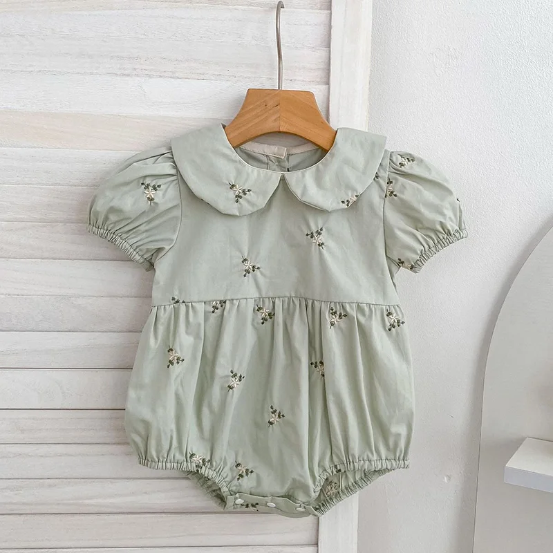 

Новый летний комбинезон для новорожденных девочек 2026 года, с коротким рукавом, хлопковый, с вышивкой, для малышей 0-24 месяцев, детская одежда