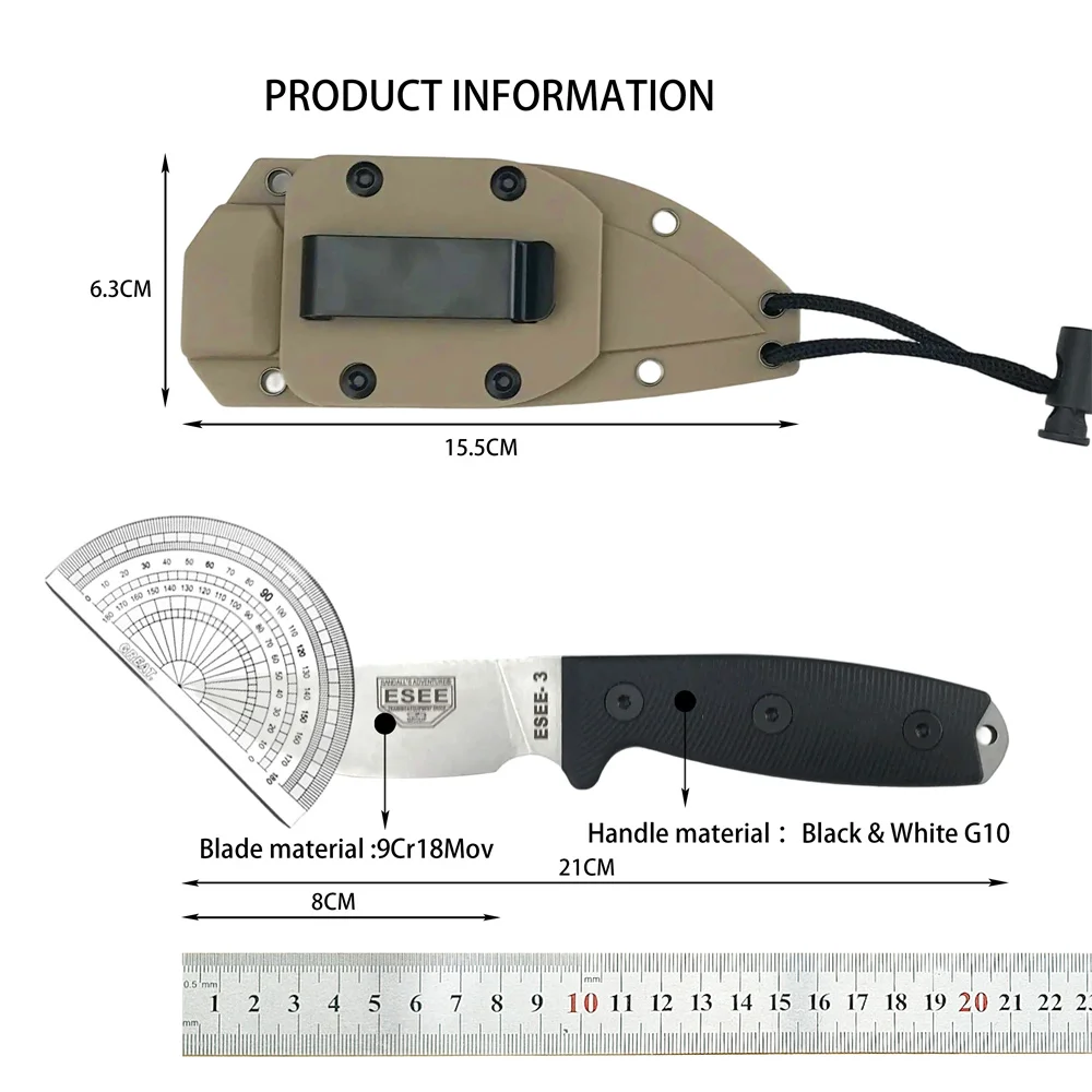 Qualidade superior eua ESEE-3 táticas estrelaight faca 9cr18mov lâmina g10 lidar com facas de pesca multiuso faca do chef ferramenta edc bainha