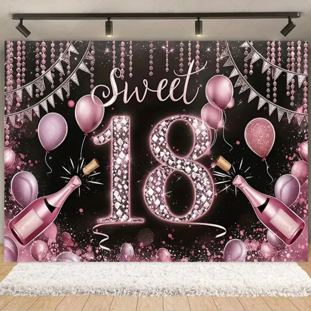 

Gold Rose Balloon And Sequin Happy 18th Birthday Backdrop Party Decorations Background of Adult Ceremony Celebration Supplies