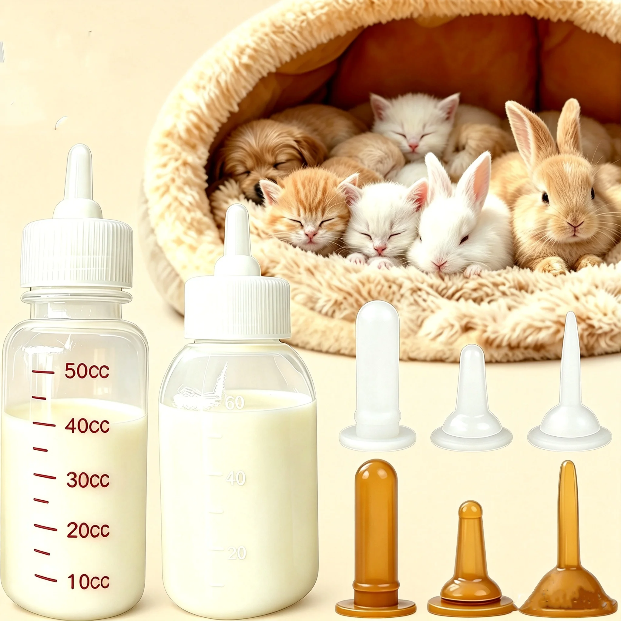 Pet Nursing Bottle Set With 3 Size Silicone Nipples Anti-choke Feeder For Newborn Kitten Puppy Rabbit Small Animals