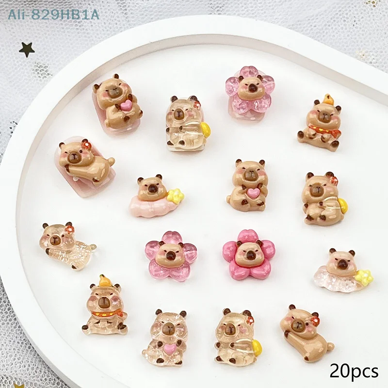 20pcs Brown Capybara Cartoon Nail Charms Silly And Cute Water Dolphin Resin Nail Accessories