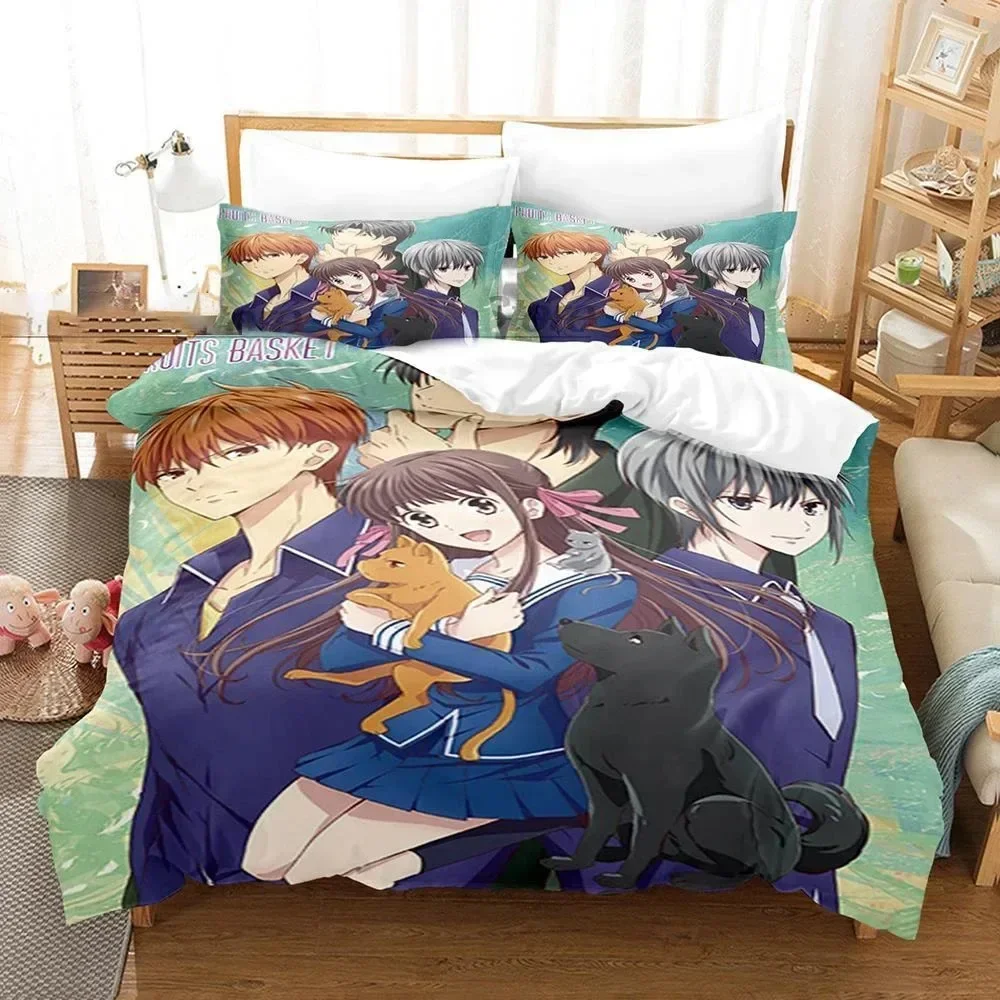 Anime Fruits Basket Comfortable Duvet Quilt Cover Pillowcase Bedding Set Children Bedroom Decoration Home Textile