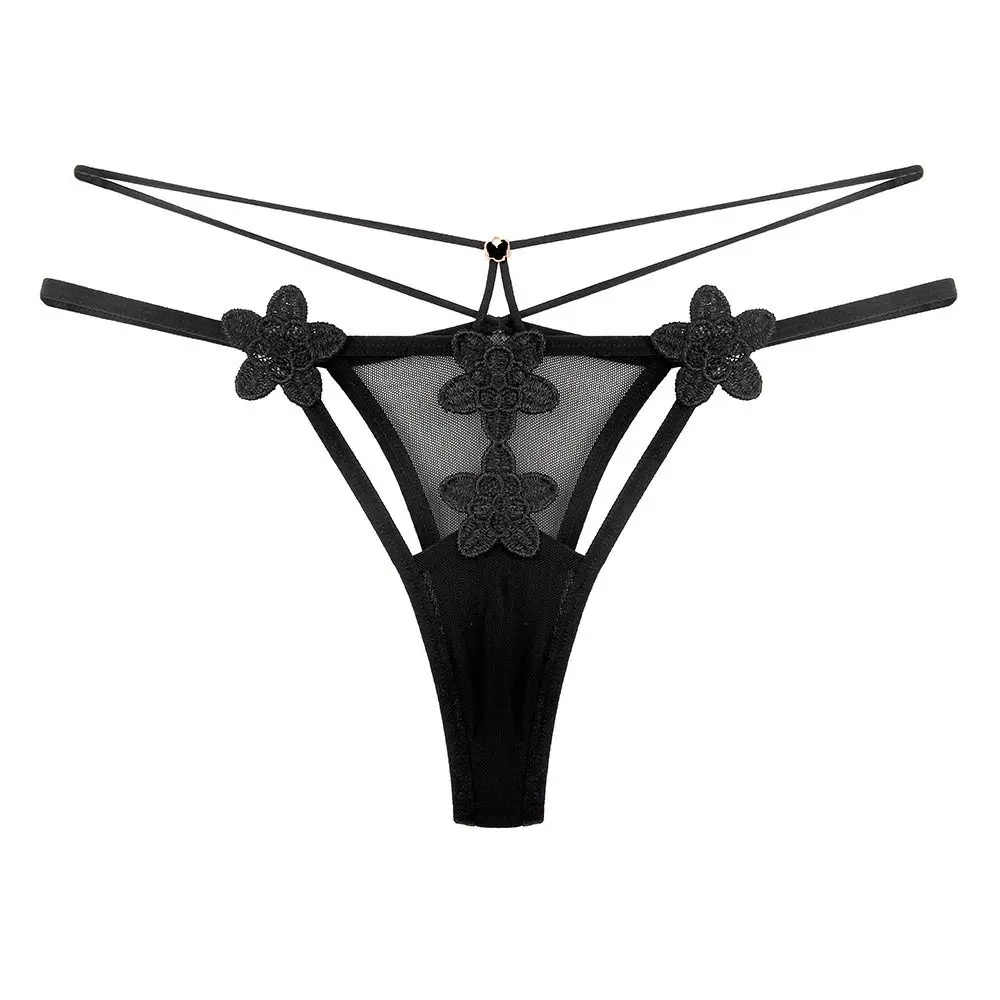 

Embroidery Mesh Floral Bowknot Panties Low Waist Underpants Lace Flower Transparent Briefs Patchwork Thin Belt
