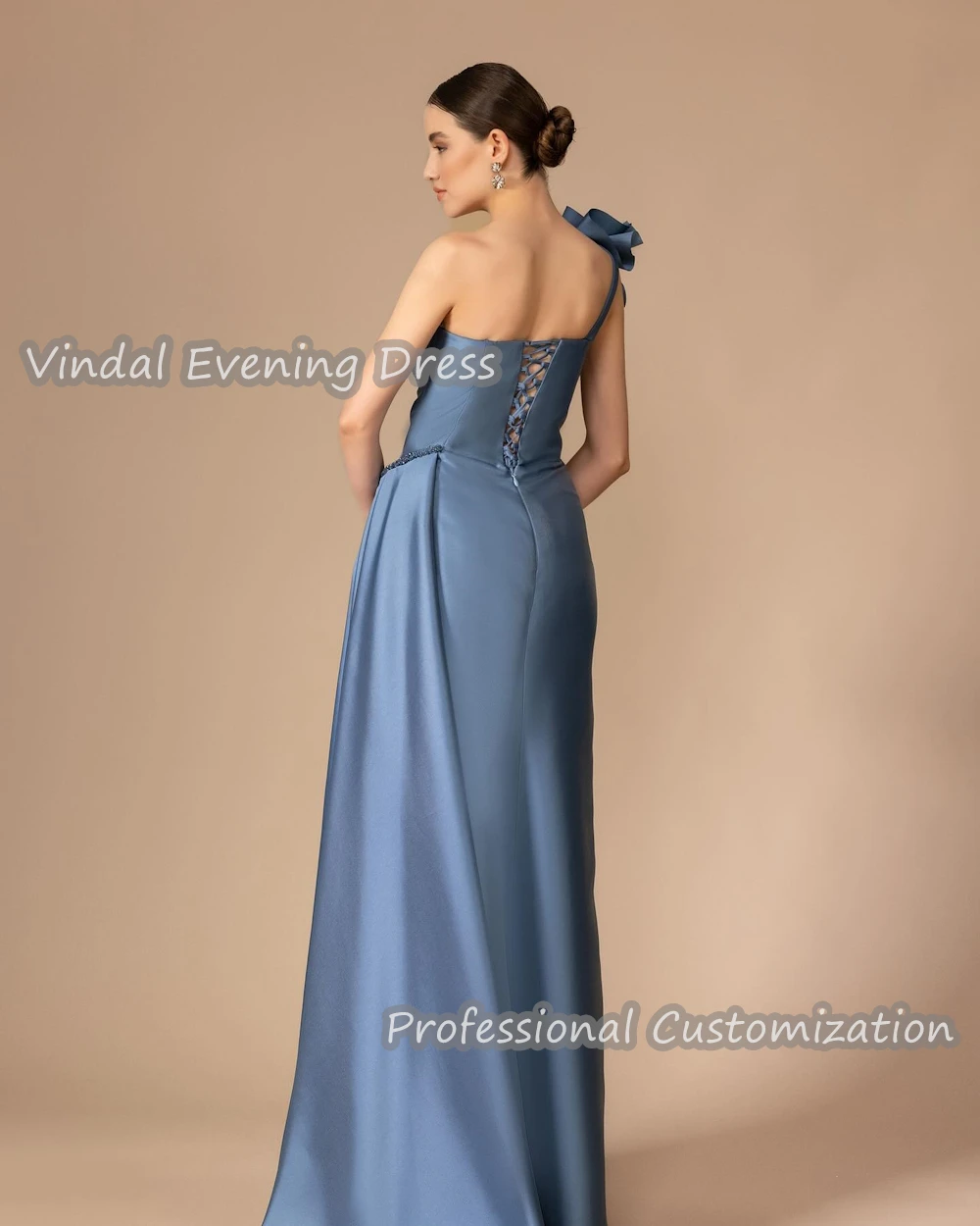 Vindal Evening Dress One Shoulder Floor Length A-Line Satin Built-in Bra Elegant Ruffle Short Sleeves Saudi Sexy For Woman 2024