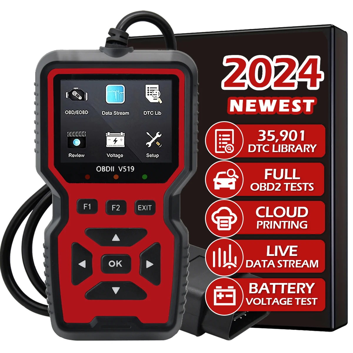 자동차 OBD2 스캐너 및 진단 도구 – V519 엔진 오류 코드 리더 및 전압 테스터