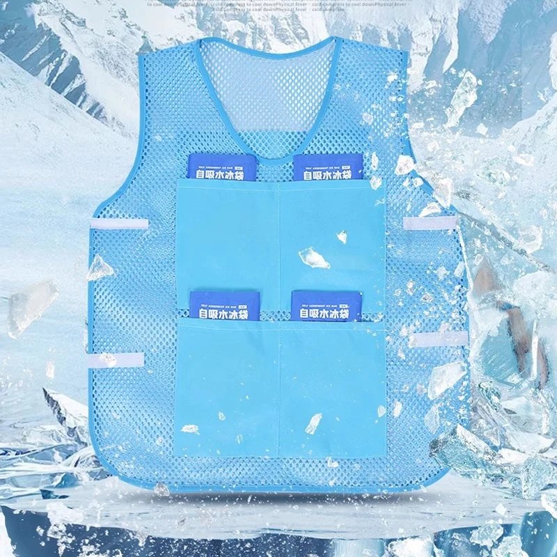 

Cooling Vest & Ice Packs Regulate Body Temperature for Construction Workers in Extreme Summer Heat Outdoor Work Safety Solution