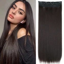 Extensiones de Cabello sintético con 5 clips para mujer, postizo largo y liso, negro, marrón, Rubio, 24 pulgadas, pelo falso Natural