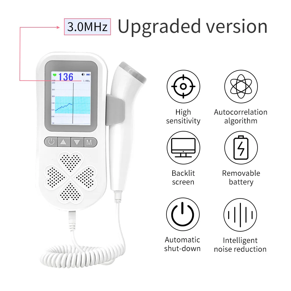 胎児ドップラーデジタル曲線-30mhz-超音波胎児ドップラー赤ちゃんの心拍妊娠中の妊婦幼児心拍数モニターデュアルモード