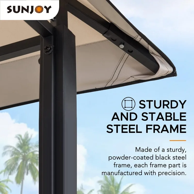 Sunjoy-Gazebo de parrilla de 5x8 pies con techo de dosel de doble capa, marco de acero negro, Gazebo de parrilla para exteriores, Patio, actividades de Patio trasero