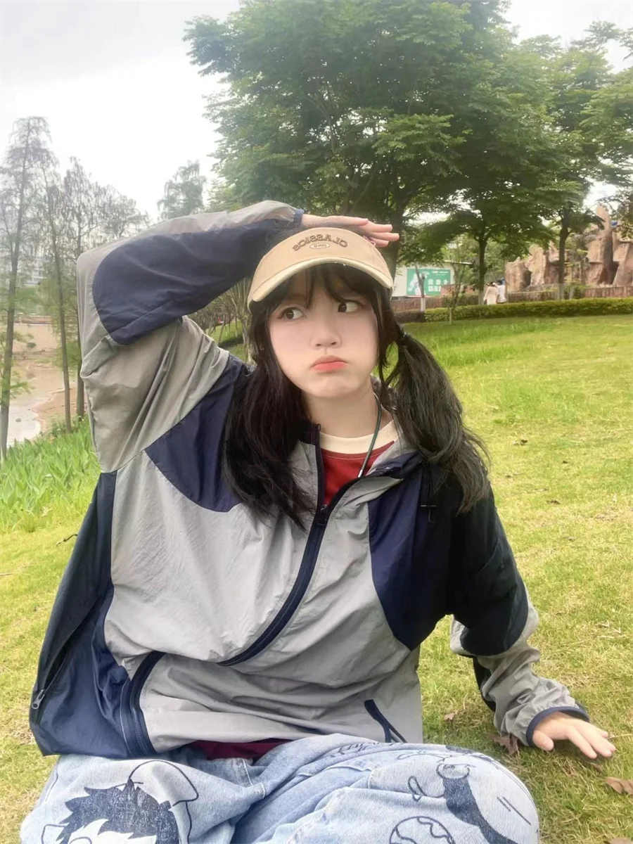 Trendy Couple Matching Lightweight Zipper Outdoor Men's irt Color Blo Design Summer Thin Outerwear Casual Loose Fit