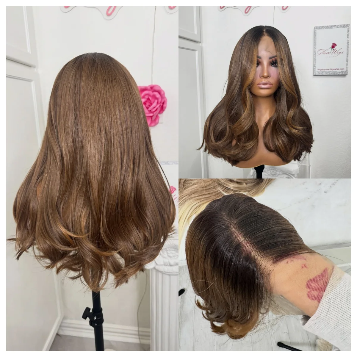 Ombre Brown Blonde Synthetic Lace Front Wig for Women 13x4 Pre-plucked Easy Wear Glueless Daily Use Wigs
