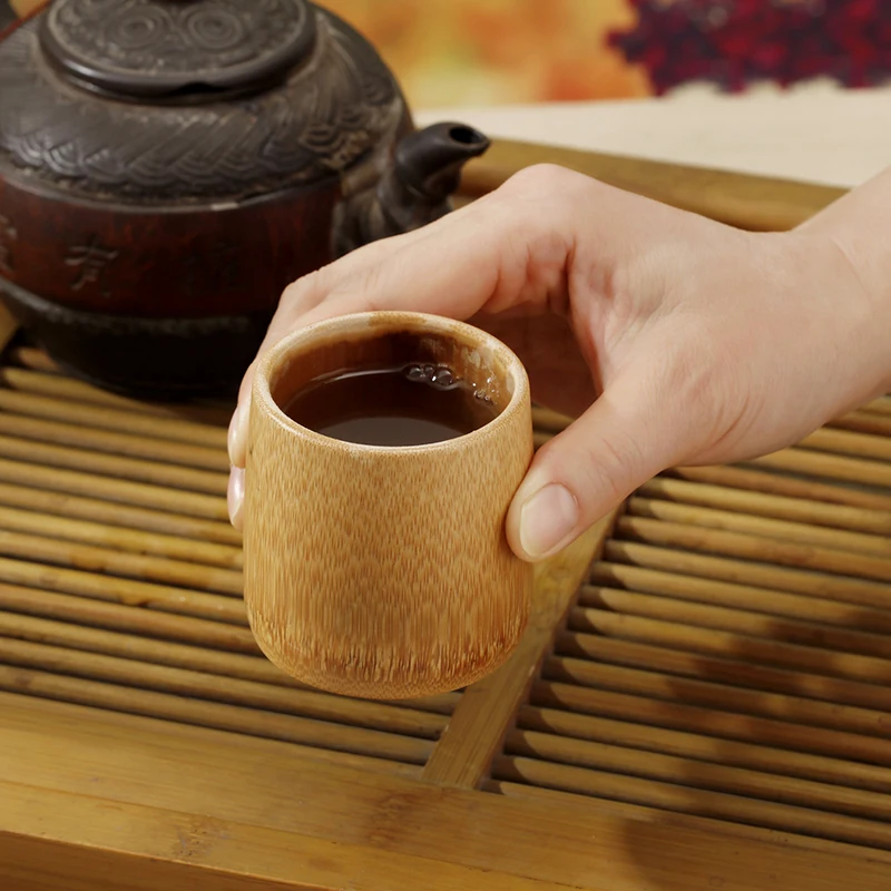 4PCS/Set Japanese Sake Cup Natural Bamboo Teacups Chinese Wooden Water Cup for Tea Wine Coffee Juice Drinking Mug Handmade