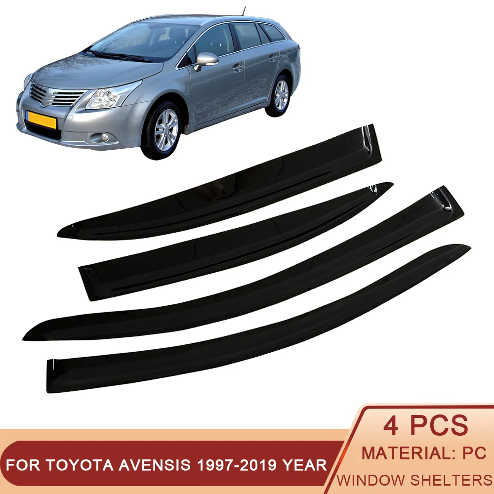 

Для Toyota Avensis 1997-2019 авто боковые окна ветровые дефлекторы козырьки черный дождевик дверной козырек вентиляционный козырек темный дым вентиляционный козырек