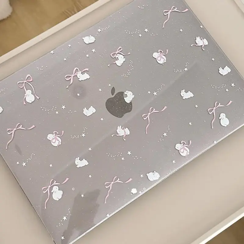 Bow Sparkling Pink Rabbit Case for Macbook Air 13 13.6 M4 M1 Pro 14 16 M4 Air 15 13 M3 M2 Cover A1369 A1466 Neo 2026 Anti-Scratc