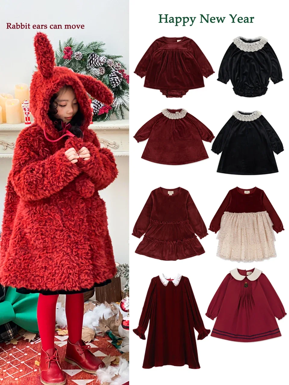 2023 KS Dress For Girl Long sleeves Party Dresses Birthday Baby Girls Luxury Evening Dress Newborn Red New Year Rompers 1-9Years