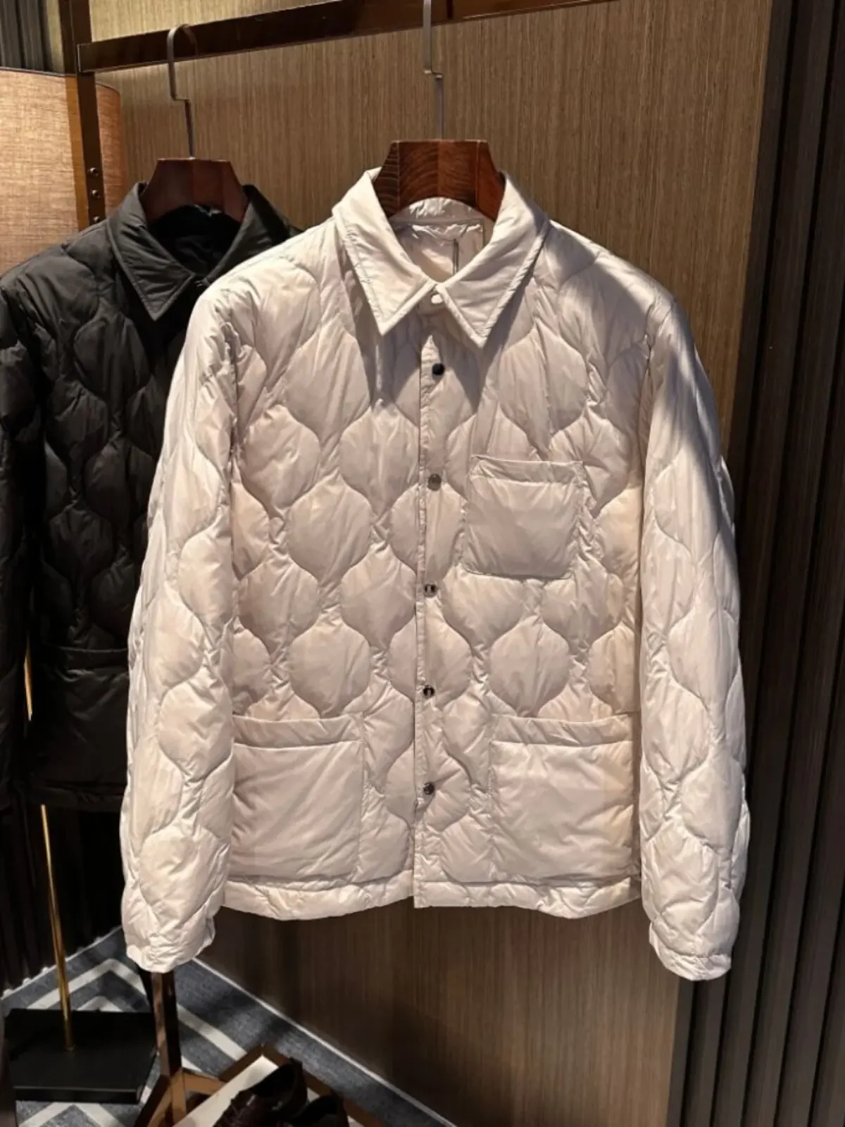 Simple high-end business 90 white goose down solid color lapel shirt collar winter down jacket