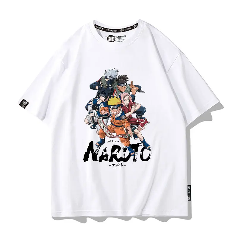 Anime White Cartoon Children's T-shirt Naruto Cartoon Co Branded Printing Parent-child Outfit Summer Cotton Fashion Short Sleeve