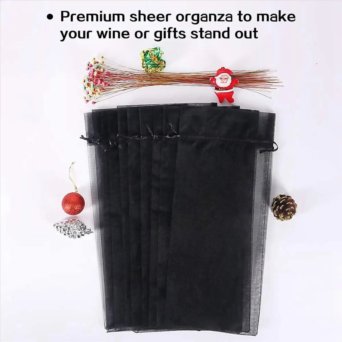 Okay 90Pcs Black Organza Wine Bottle Bags, Sheer Mesh Bottle Gift Pouches Wine Covers Dresses with Drawstring for Halloween