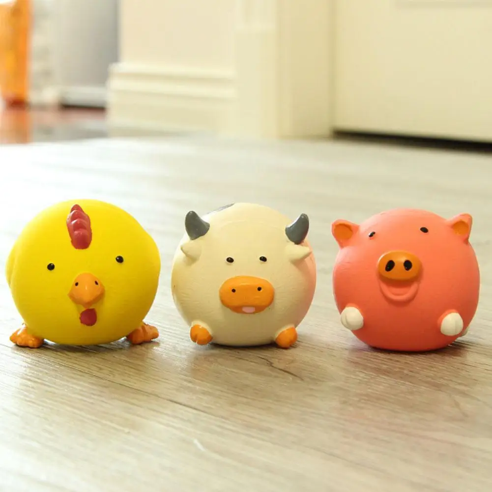 Latex Vocal Ball Cartoon Animal Pet Grinding Teeth Cow Chicken Chew Round Products Toys Balls Pig Rose Yellow Dogs Red Trai S8K5