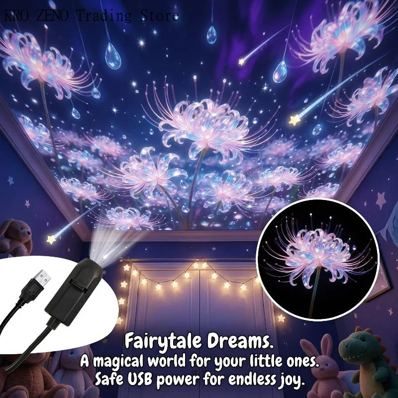 10 Patterns Dreamy Floral Pattern Projection Light For Room Wall Ceiling Romantic Atmosphere Decoration USB LED Night Light