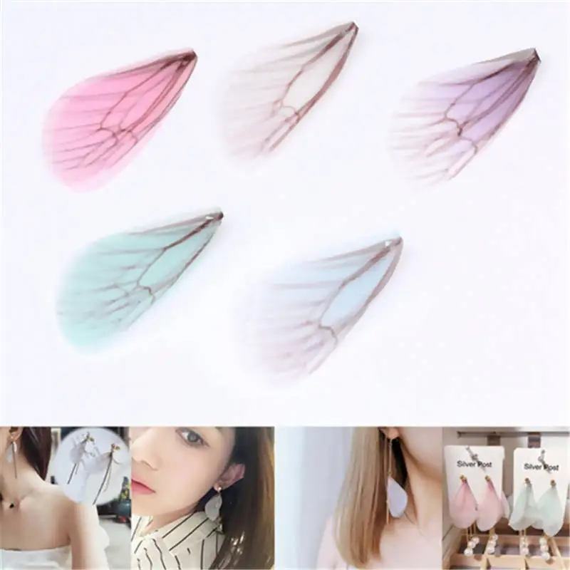 20PCs Organza Ethereal Butterfly For DIY & Craft Supply Transparent Dragonfly Animal Wing Shape Purple Yellow 85 mm x 17 mm