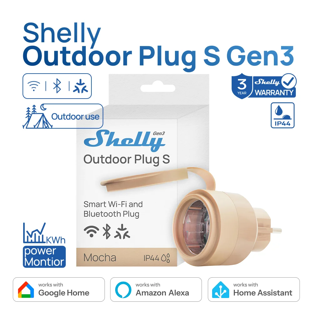 

Shelly Outdoor Plug S Gen3 Power Metering Matter Support Easy Control Monitoring Outdoor Devices Compatible with Apple Homekit
