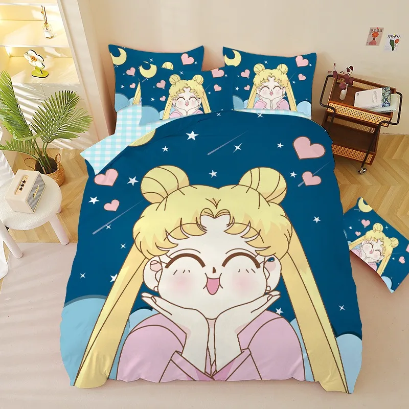 Sailor Moon Bedding Set,Girl Duvet Cover Bed Set, Princess Quilt Cover Pillowcase Comforter king Size Girls Adult Bedding Sets