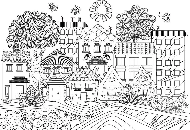 Nach Schwarz und weiß gebäude haus cartoon tapeten kinderzimmer wand papier mädchen schlafzimmer tapete wandbild kindergarten
