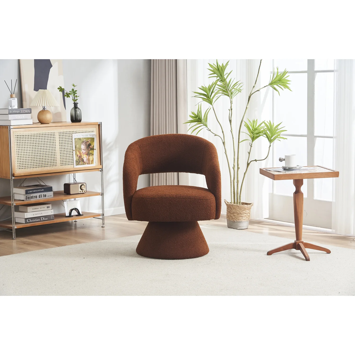 

Swivel Accent Chair Armchair, Round Barrel Chair in Fabric for Living Room Bedroom,Brown Teddy