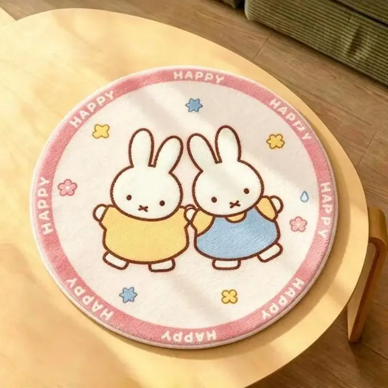 Cute Miffy Rabbit Round Cushion Kawaii Bunny Bear Flower Print Soft Chair Pad Non Slip Circular Seat Cushion Home Bedroom Decor