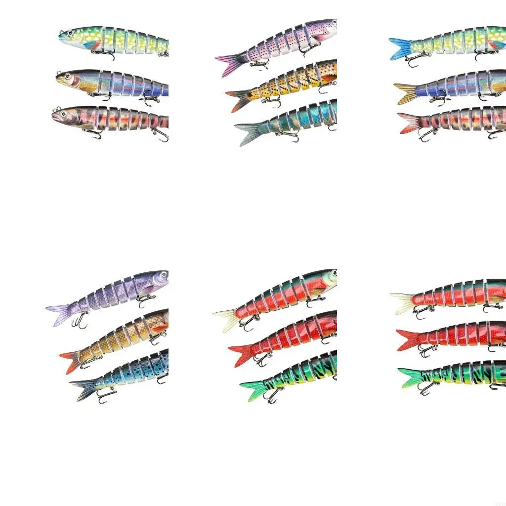 Articulated Fishing Attractor Set for Saltwater and Lake, 3 Segmented ABS Fish-Shaped Items with Organized Carrying Case 69HD