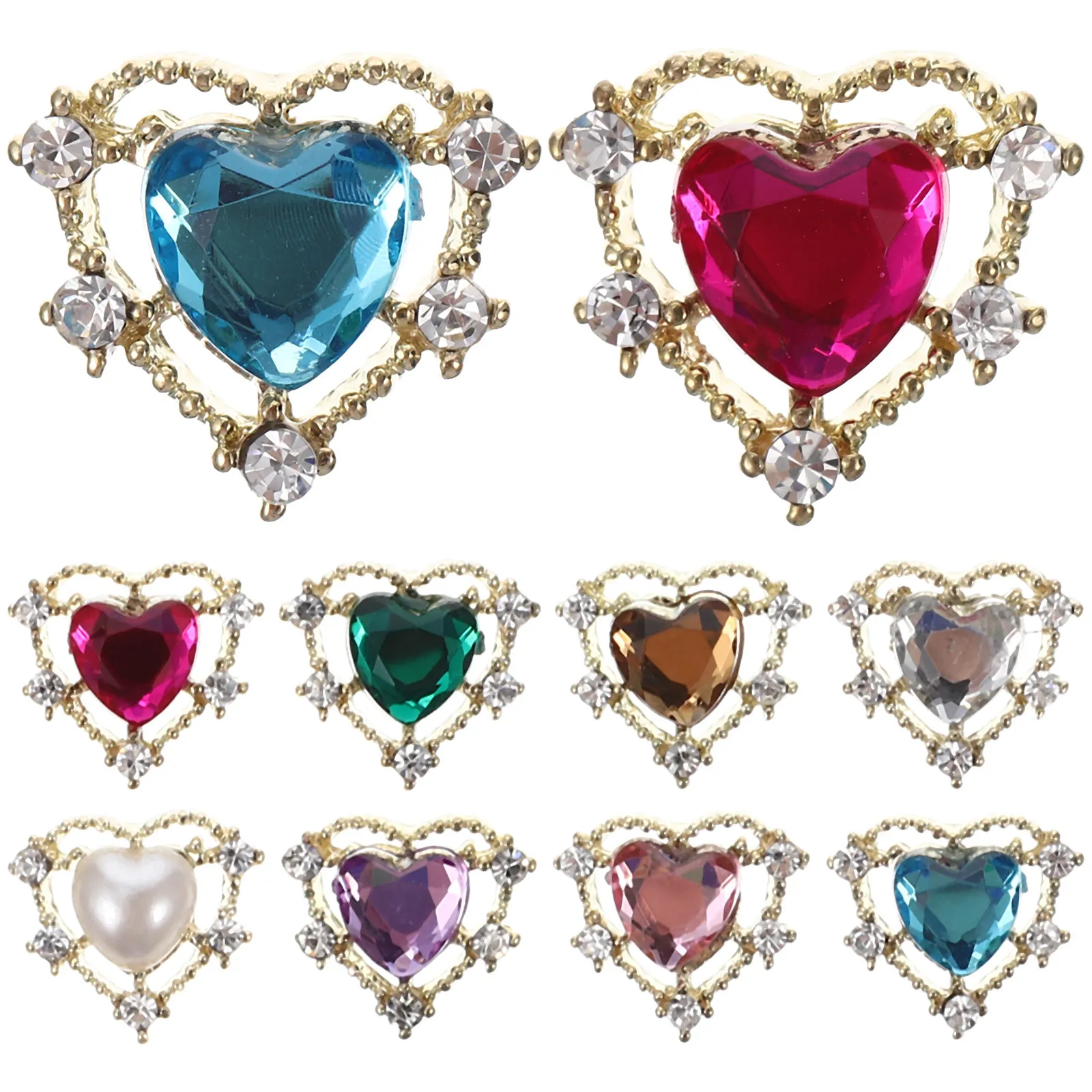 10 Uds. de diamantes de imitación multicolor para uñas, forma de corazón, accesorios brillantes para decoración de uñas, joyería para manicura, accesorios para manicura