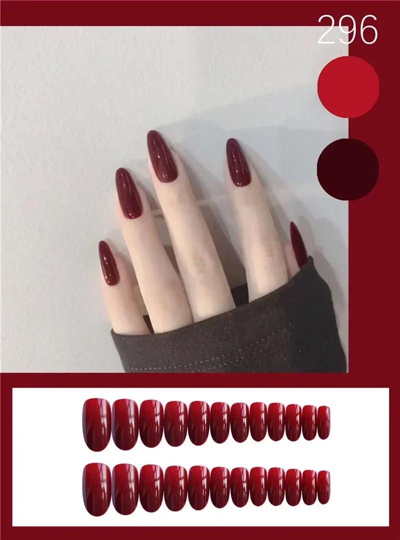 24Pcs/Box Red Ballerina Fake Nails Press on Nial Art Tips False Coffin Artificial