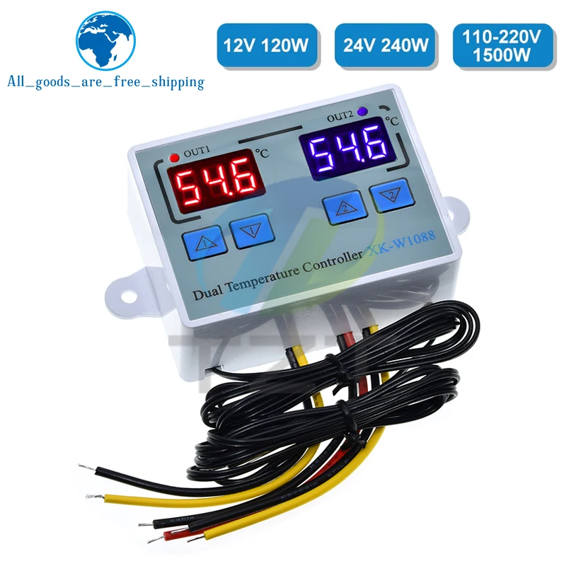 TZT W1088 Dual LED Digital Temperature Sensor Controller Electric Heating Thermostat 220V Thermoregulator