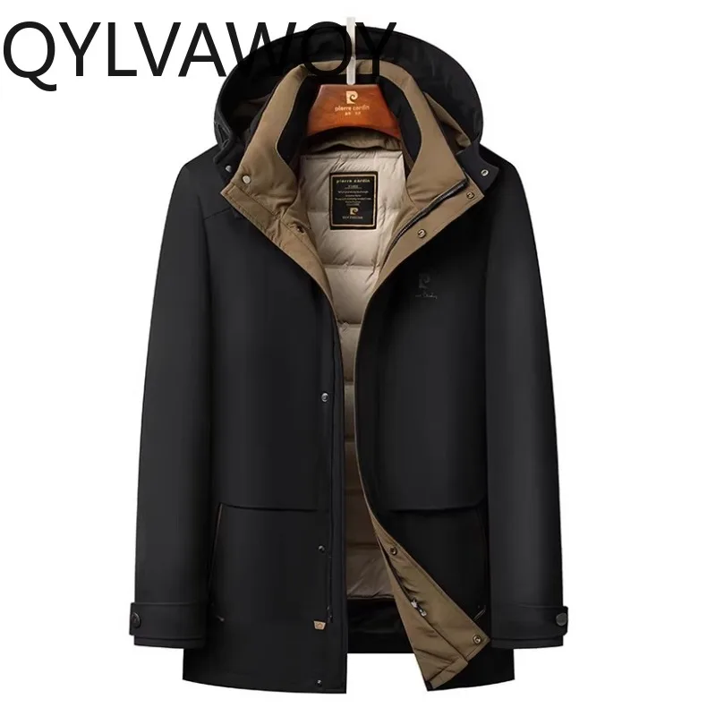 QYLVAWOY 90% Goose Down Mens Winter Jackets Mid-length Puffer Jacket Man Thicken Warm Coat Detachable Hood Doudoune Hommes Daily