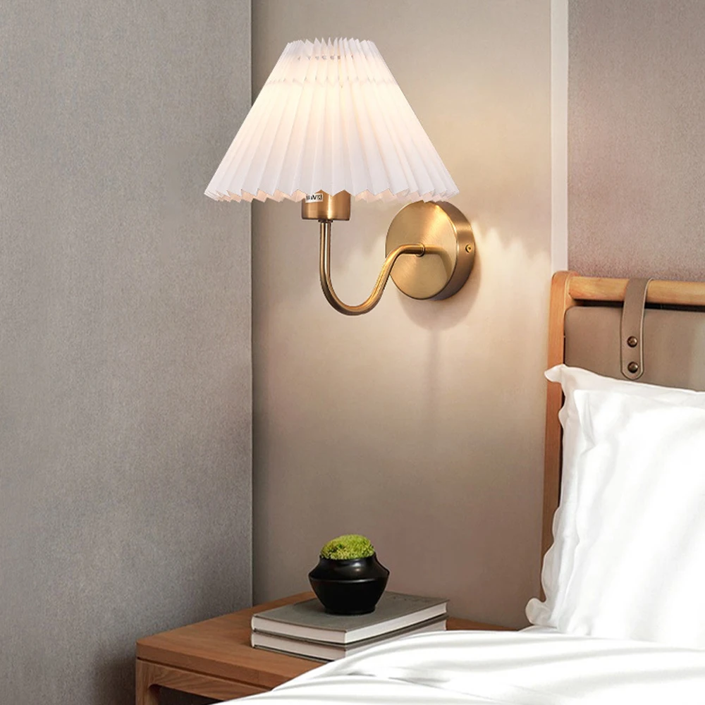 

Современный простой настенный светильник E27, светодиодный металлический плиссированный абажур, скандинавский настенный светильник, бра, домашний декор, спальня, гостиная, освещение прохода