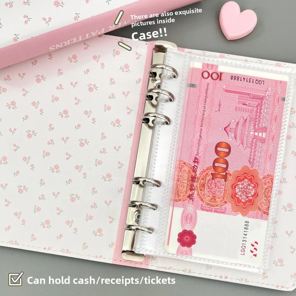 

New PU Leather Money Saving Binder A6 Size Clear Inner Pages Budgets Planner Cute Flowers Budget Binder Personal Finance