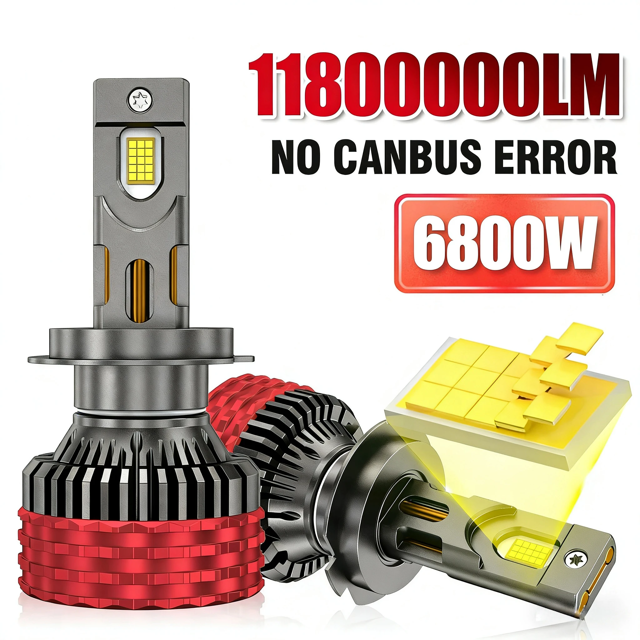 2 قطعة 6800 واط H7 LED العلوي 11800000LM H4 LED أضواء لسيارة H1 H3 H8 H11 H13 HB3 HB4 HIR2 9005 9006 9012 9007 9008 12V 24V