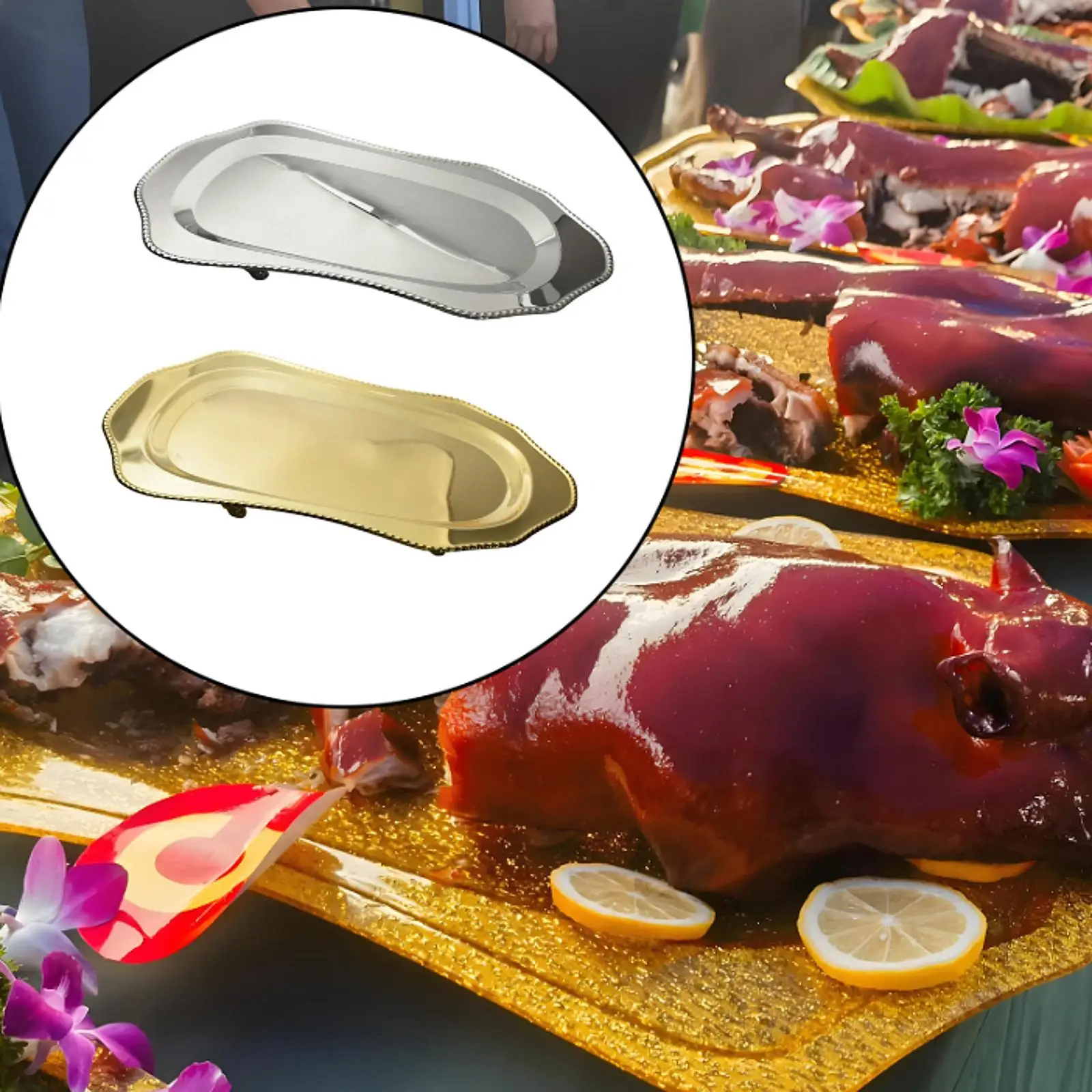 

Stainless Steel Serving Tray Sturdy Large Serving Dish Serving Platter Dinner Plate for Entertaining Party Hotel Restaurant Food