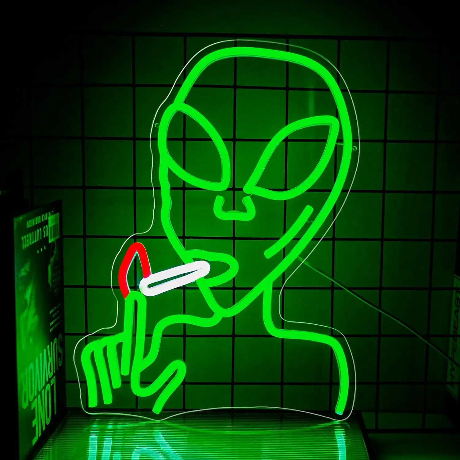 

Green Alien Neon Sign USB Dimmable LED Neon Light for Game Room Man Cave Bedroom Bar Party Decoration Birthday Gift