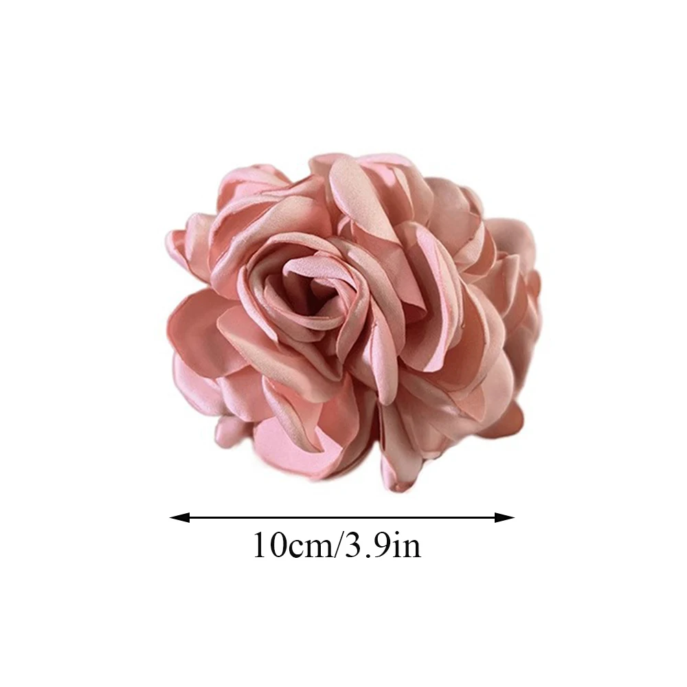 Moda cetim rosa flor grande garra de cabelo clipe para as mulheres 2024 primavera verão design na moda coreano colorido hairpin headdress