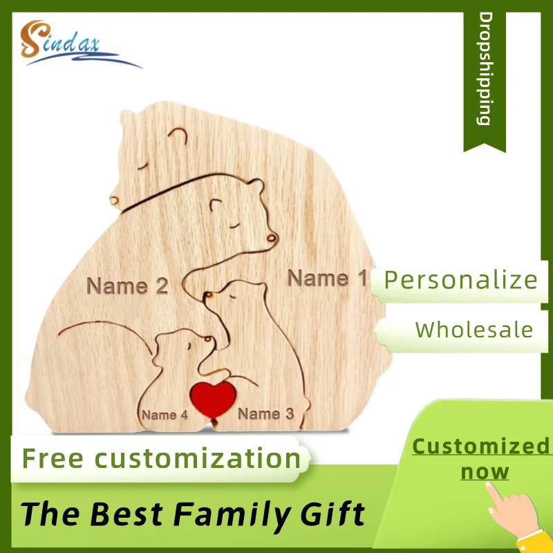 Bear Family Custom Name Puzzle Ornaments DIY Wood mom puzzle piece gift Free Engraving Customized Mothers Day gifts Figurines