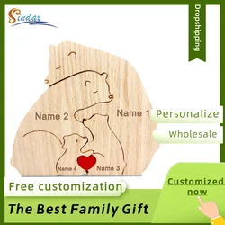 Adornos de rompecabezas con nombre personalizado de familia de oso, pieza de rompecabezas de mamá de madera DIY, regalo de grabado gratis, figuritas personalizadas, regalos del Día de la madre