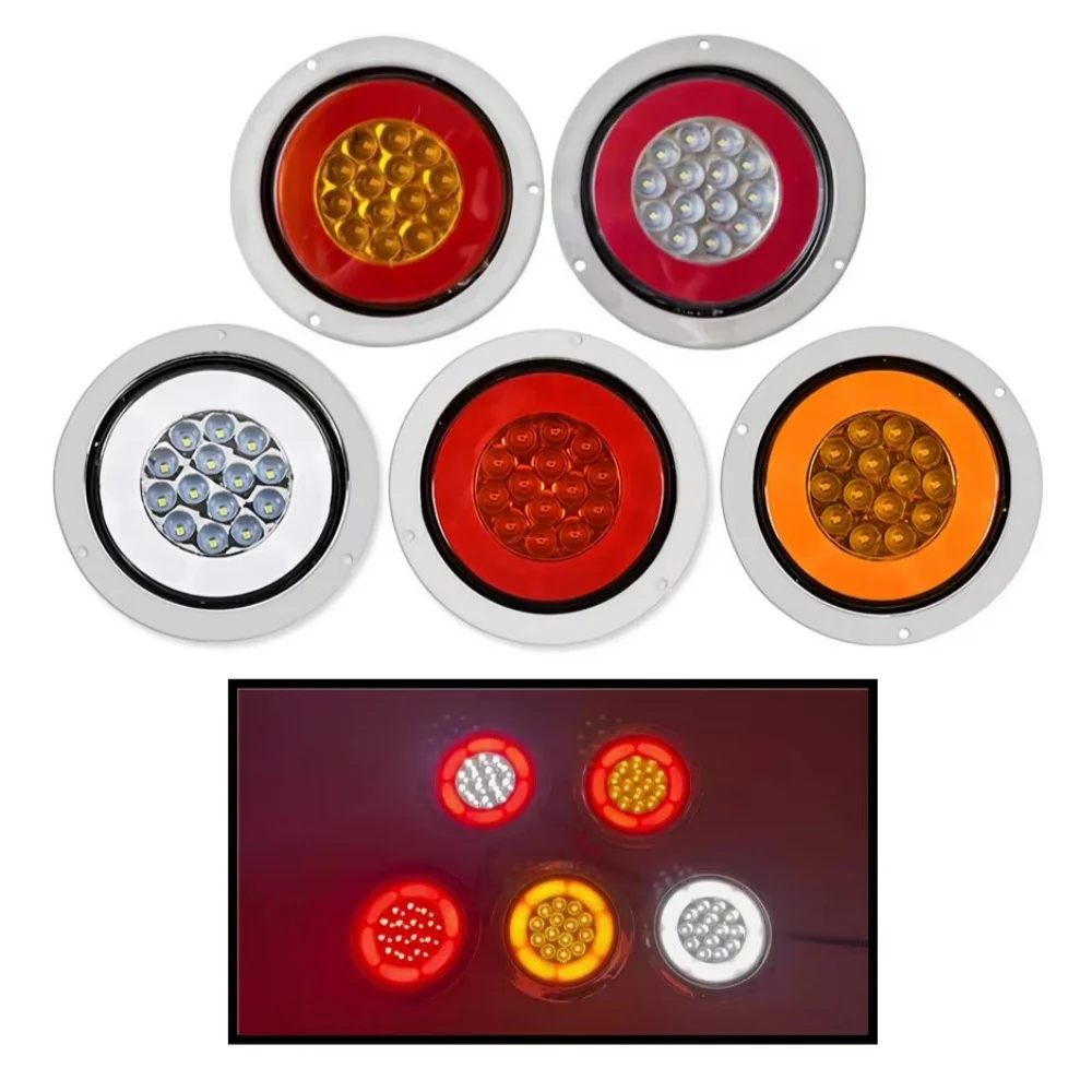 

2Pc Round Rear Lights Truck 24V Cargo Car LED Light Trailer Tail Light Position Stop / Reversing / Turn Signal Bus Taillight