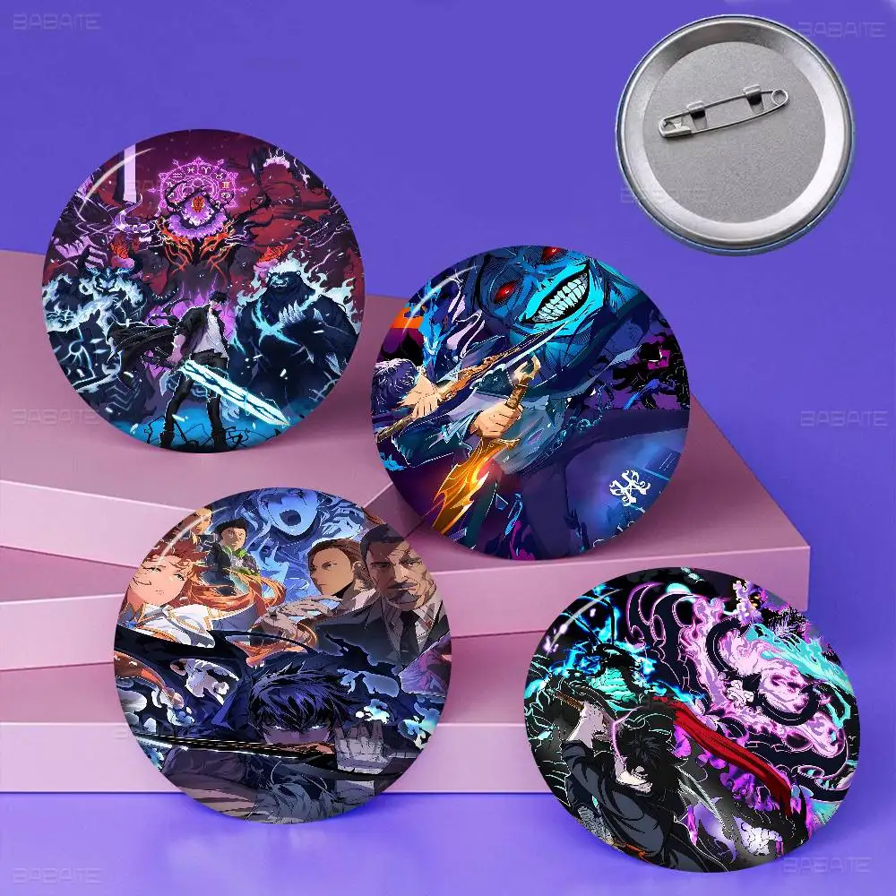Anime S-Solo Leveling Movie 58mm Cute Anime Figure Icon Badge Handmade Tinplate Brooch For Clothes Chest Ornament Gifts