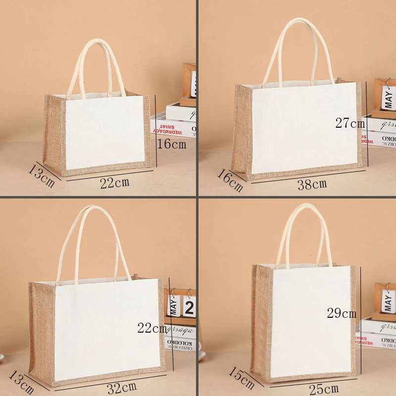 Canvas Linen Tote Bag Eco-friendly Double-Dided Blank Shopping Handbags Large Reusable Grocery  Water Resistant  DIY Container